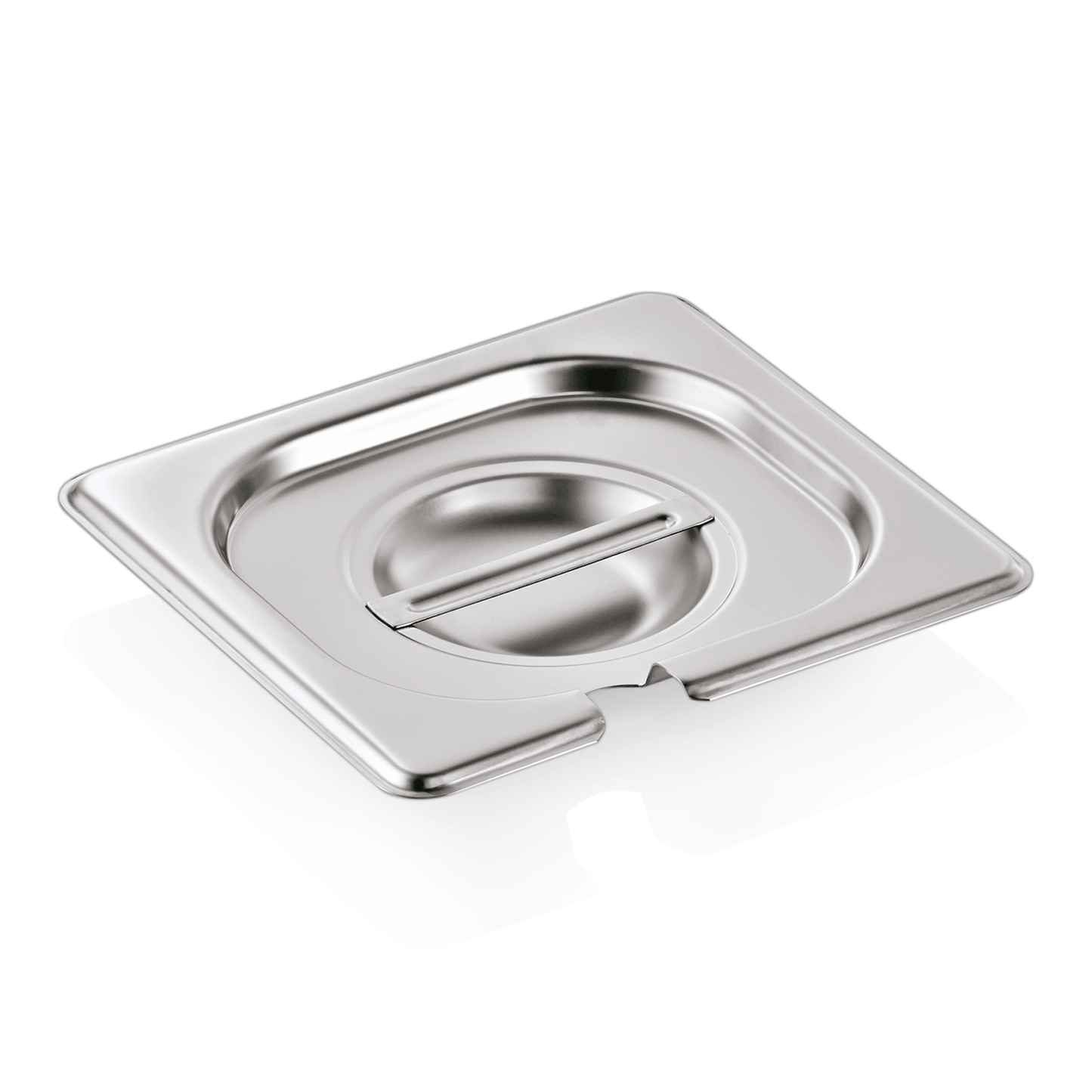 Edelstahl-Gastronorm-Behälterdeckel mit Griff.