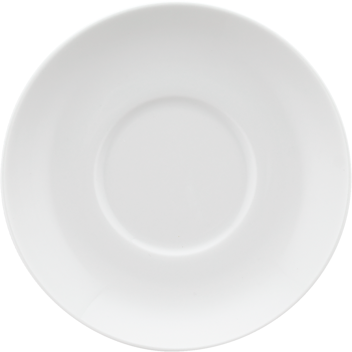 Weißer Porzellanteller, schlichtes Design.