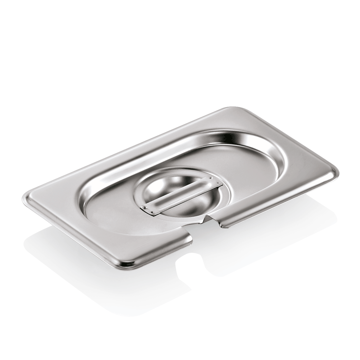 Edelstahl-Gastronorm-Behälterdeckel mit Griff.