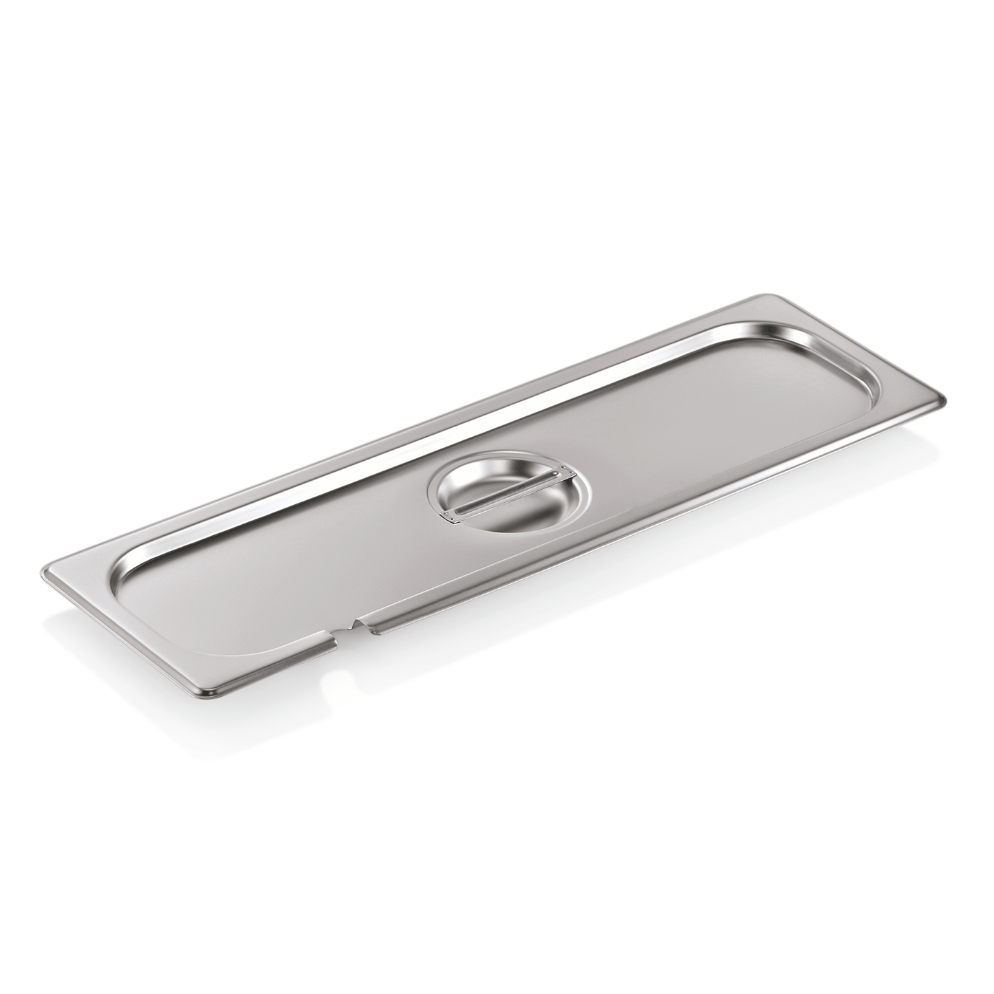Edelstahl-Gastronorm-Deckel mit Aussparung.