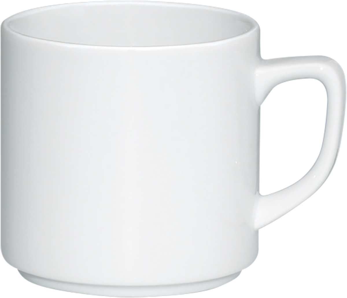Weiße Tasse mit Henkel.