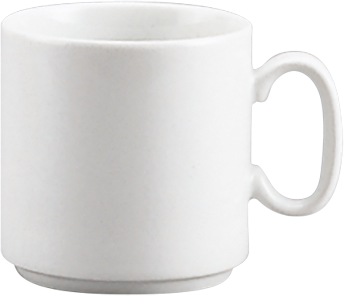 Weiße Tasse mit Henkel.