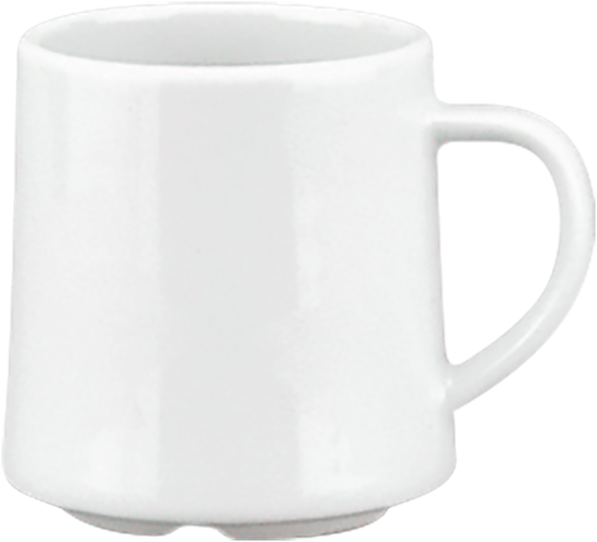 Weiße Tasse mit Henkel.