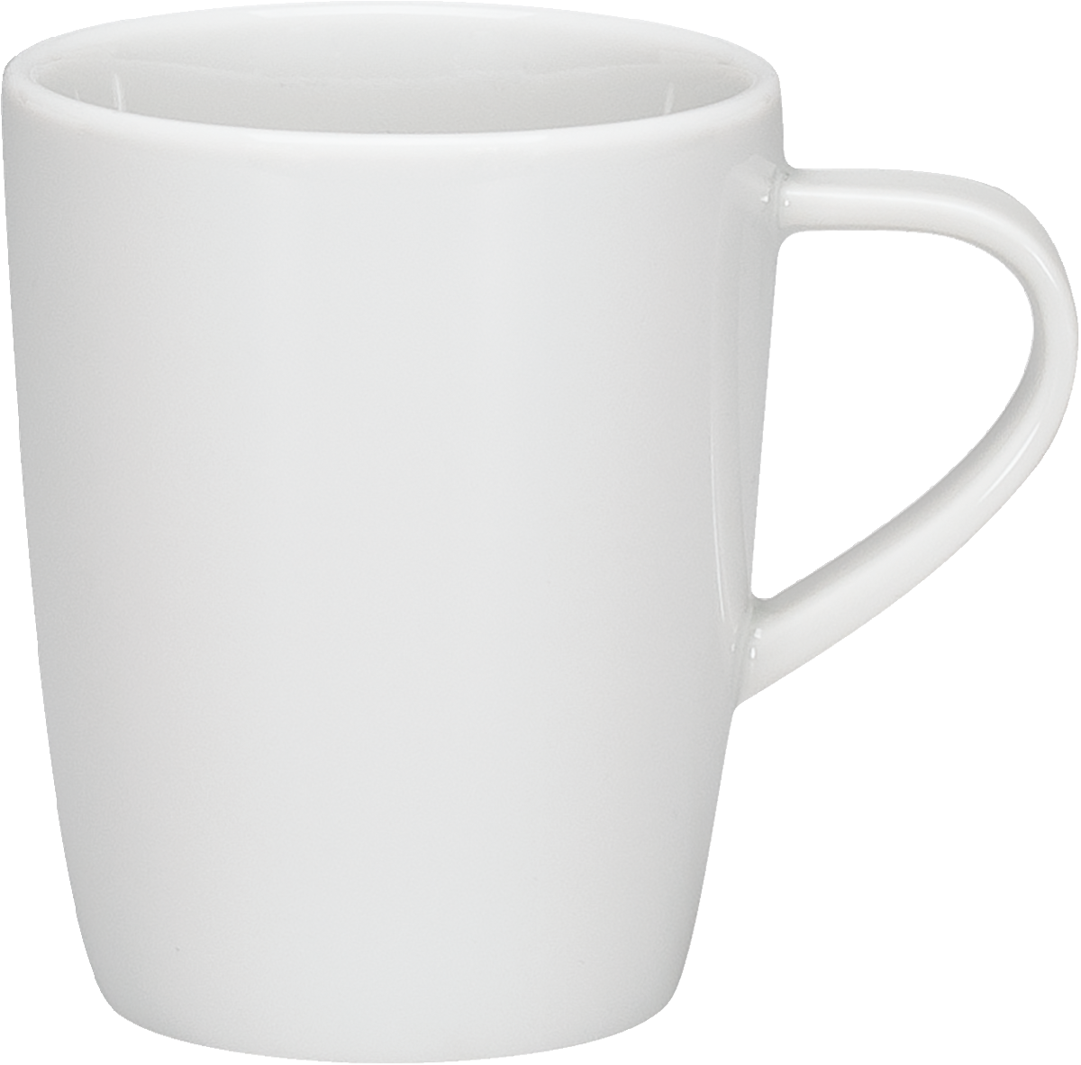 Weiße Tasse mit Henkel.