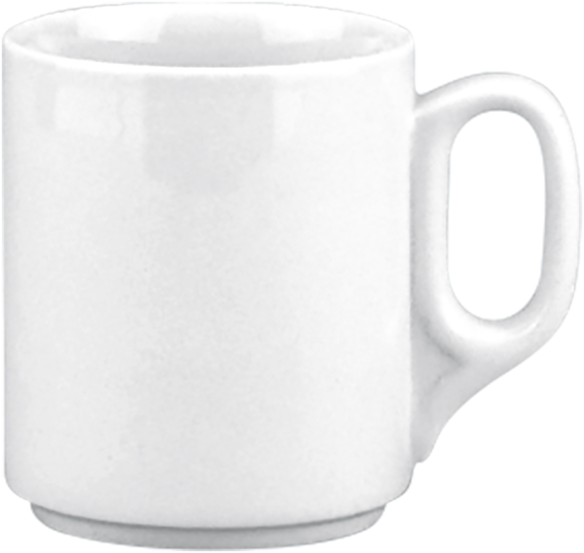 Weiße Tasse mit Henkel.