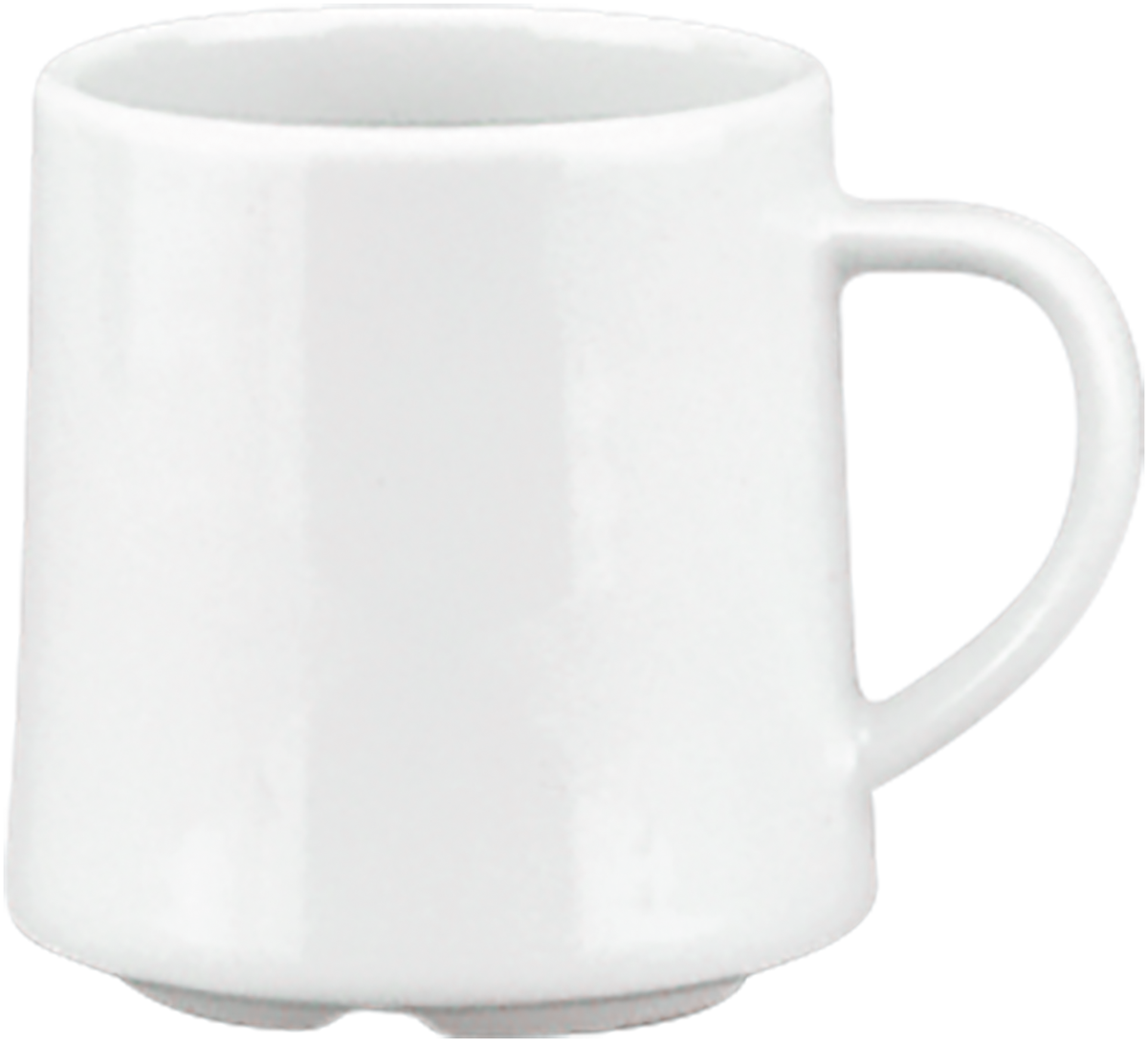 Weiße Tasse mit Henkel.