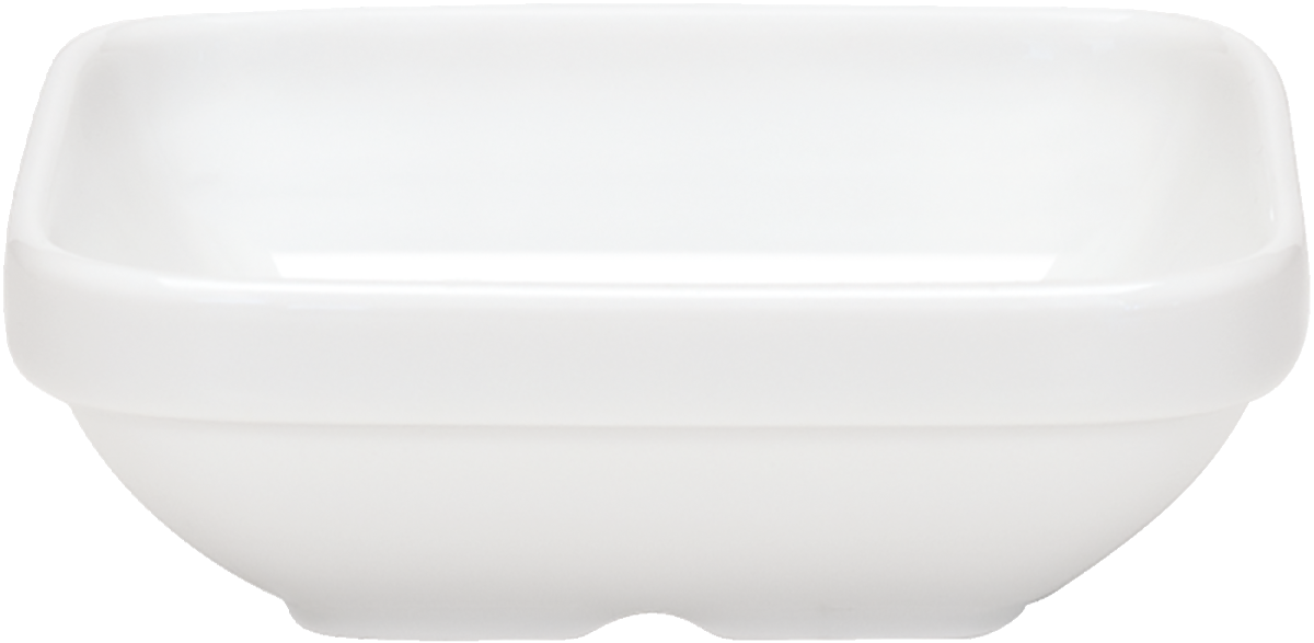 Weiße quadratische Porzellanschale, leer.