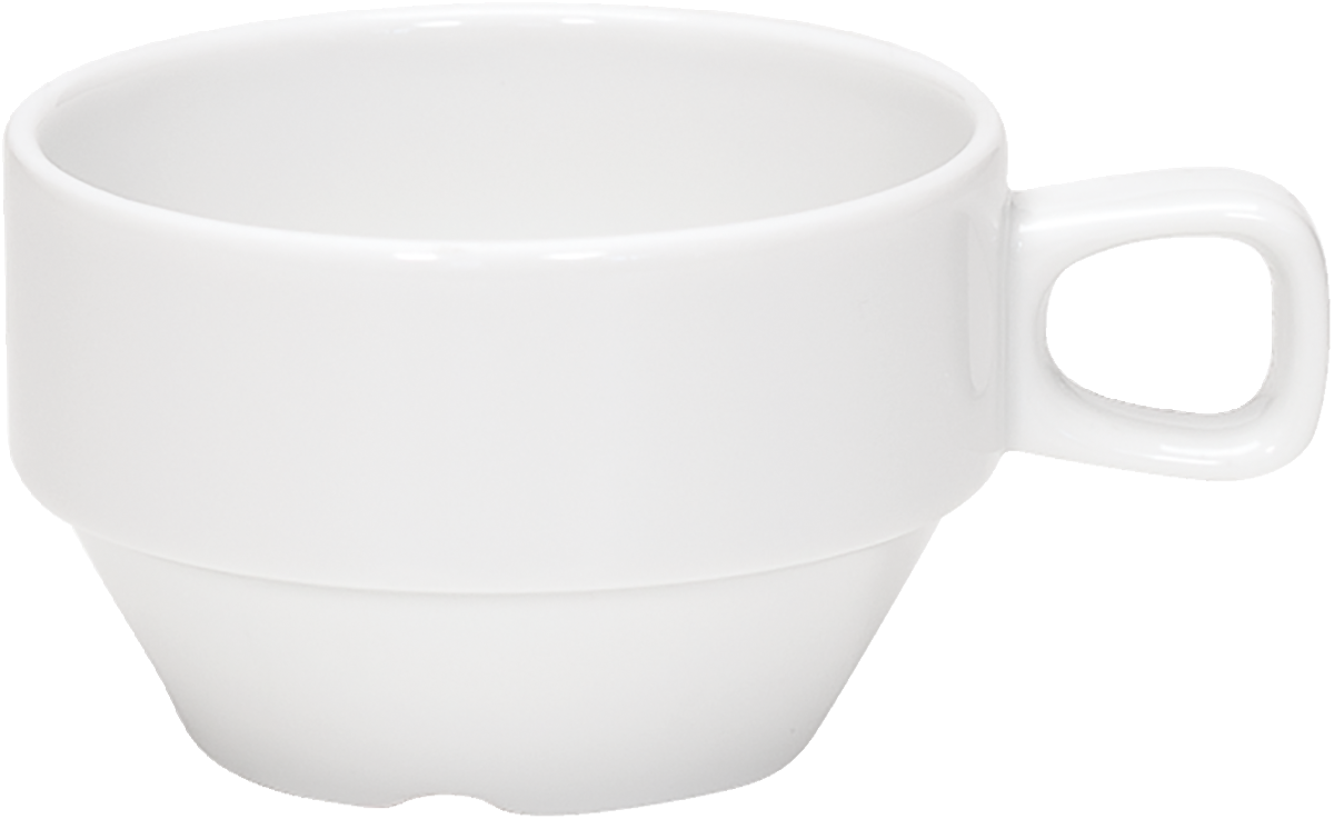 Weiße Tasse mit Henkel.