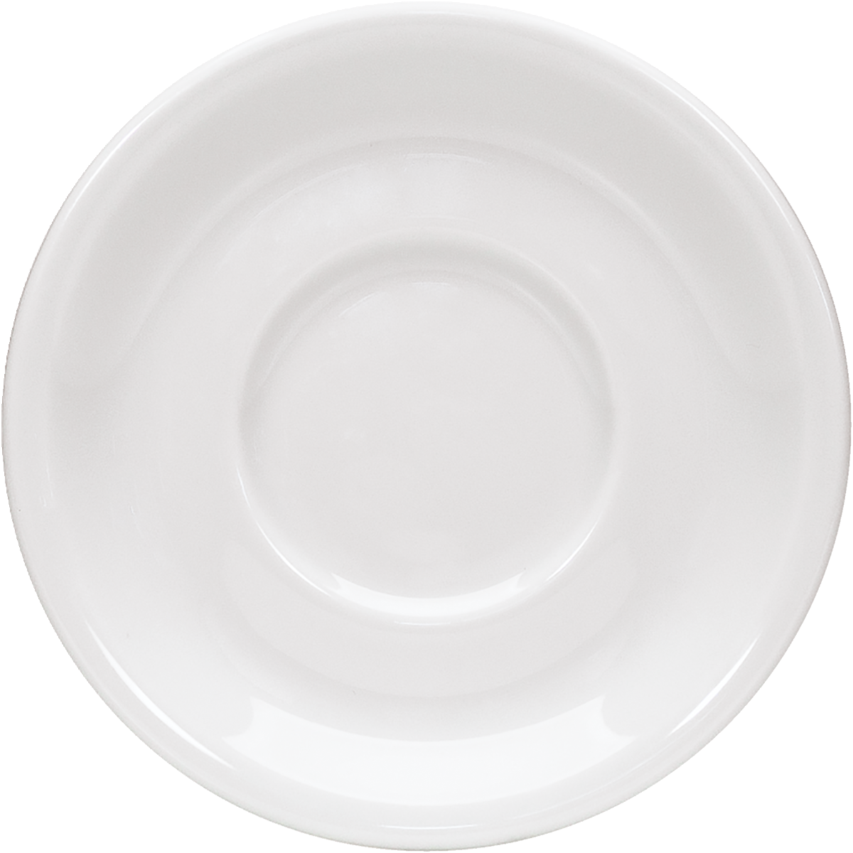 Weißer Porzellanteller, schlichtes Design.