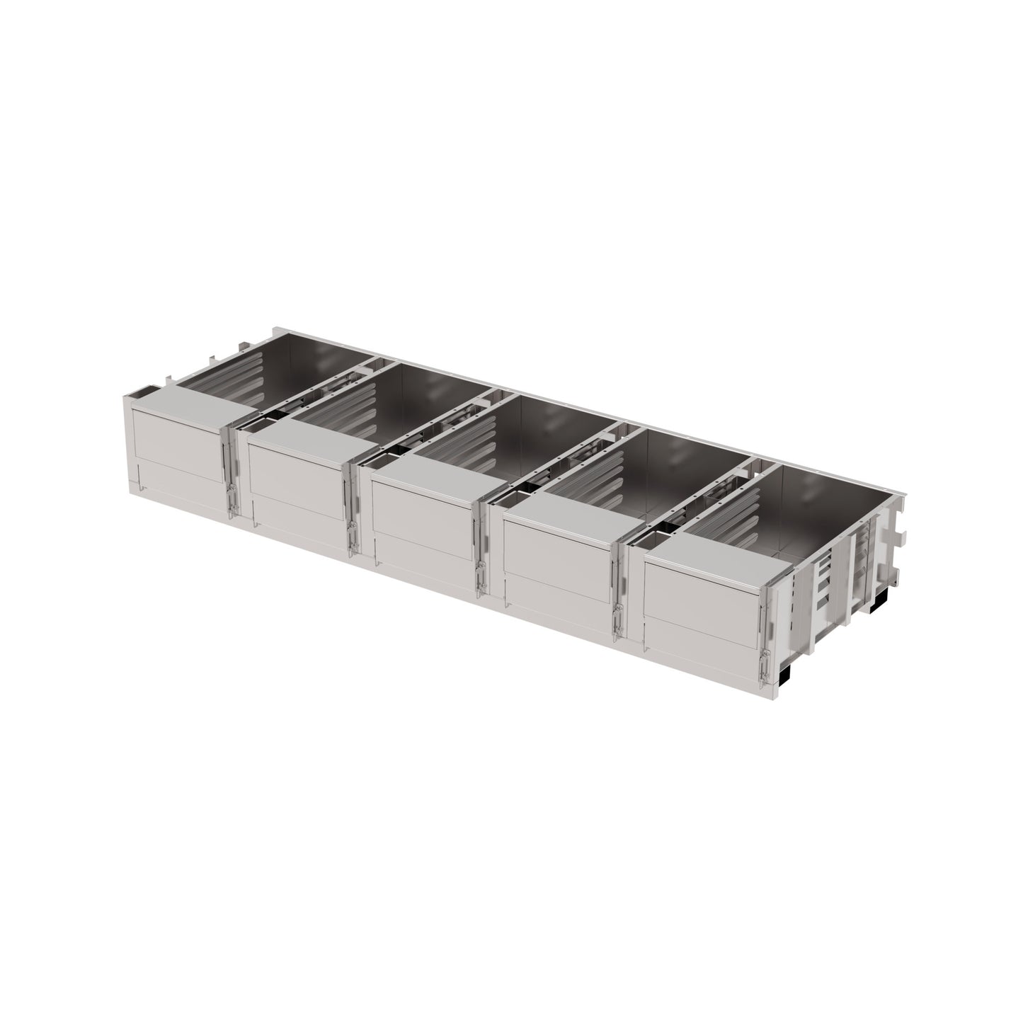Metallbehälter mit mehreren Fächern.