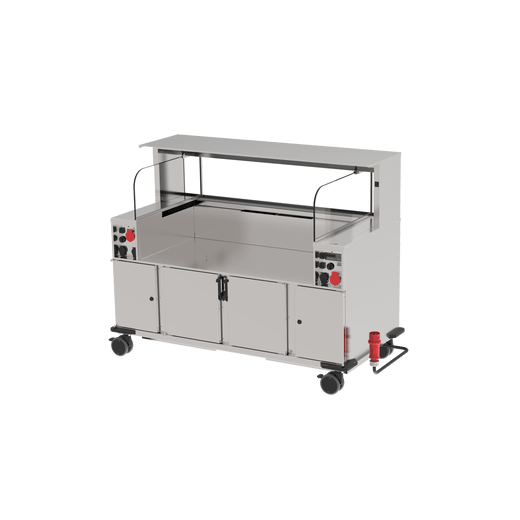 Mobiler Gastronomie-Servierwagen mit Abdeckung.