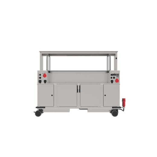 Mobiler Gastronomie-Servierwagen mit Abdeckung.