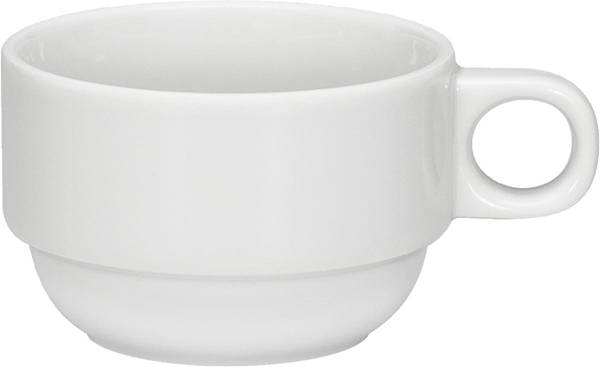 Weiße Tasse mit Henkel.