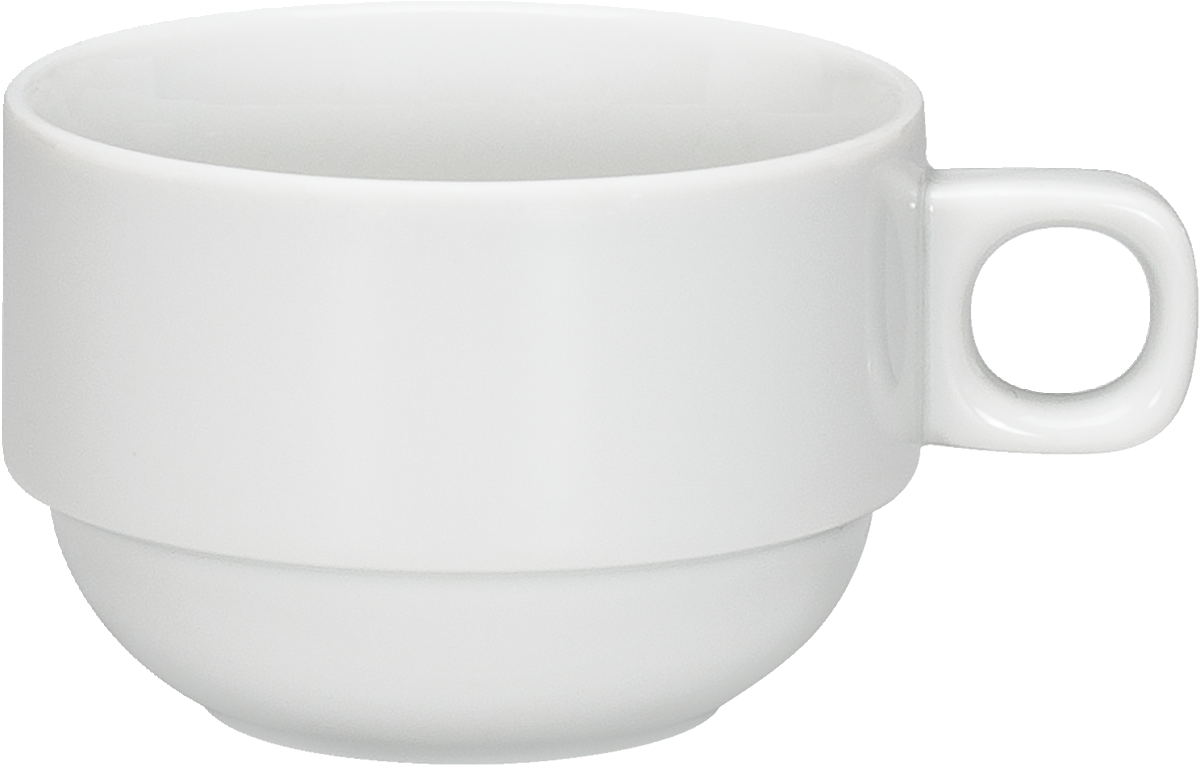 Weiße Tasse mit Henkel.