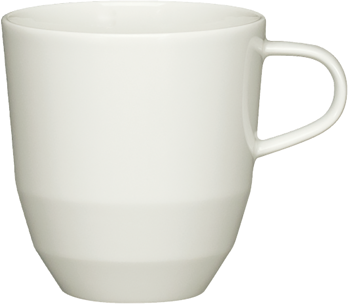 Weiße Tasse mit Henkel.