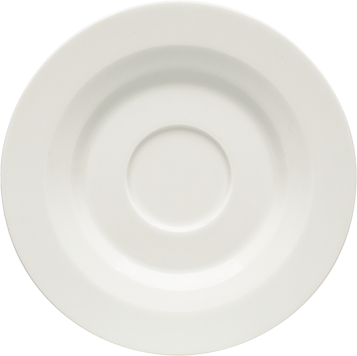 Weißer Porzellanteller, schlichtes Design.