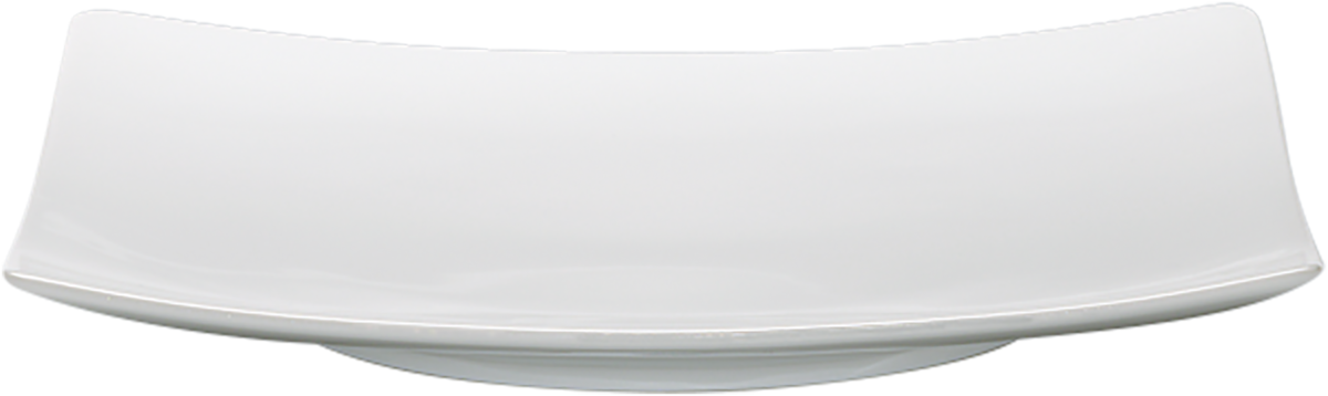 Weißer quadratischer Teller, leer.