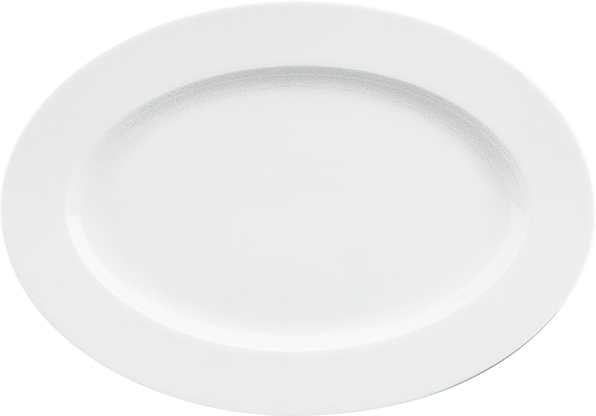 Weißer, ovaler Porzellanteller.