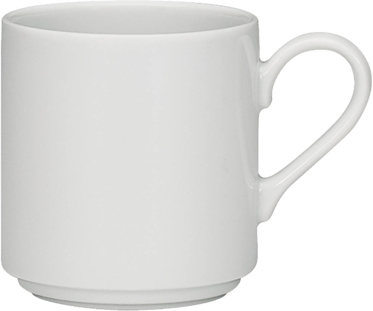 Weiße Tasse mit Henkel.