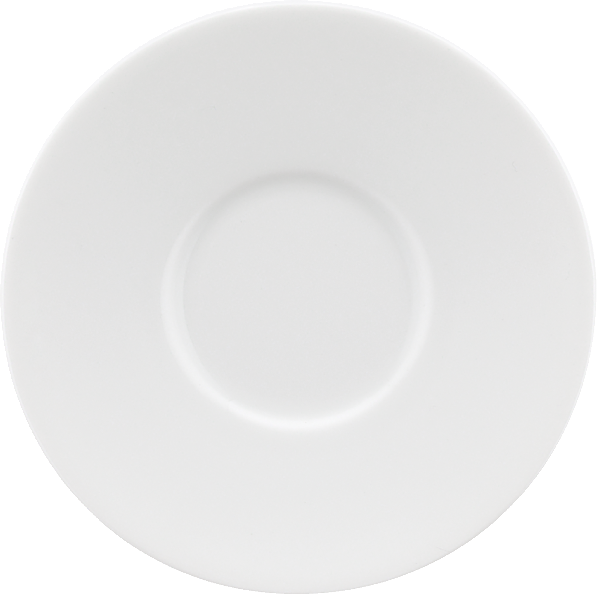 Weiße Porzellanuntertasse, schlichtes Design.