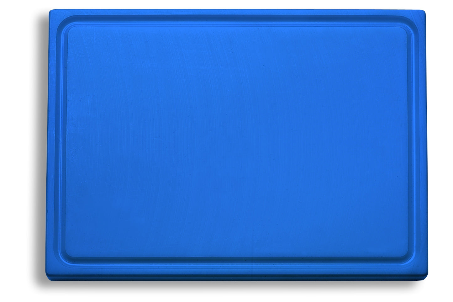 Blaues Schneidebrett aus Kunststoff.