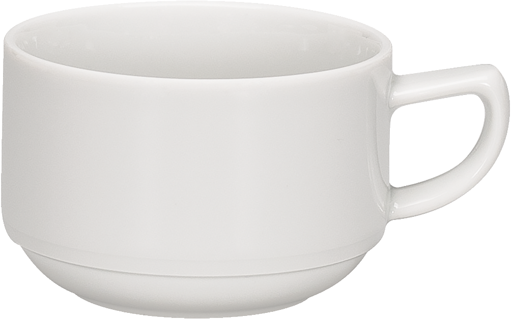 Weiße Tasse mit Henkel.
