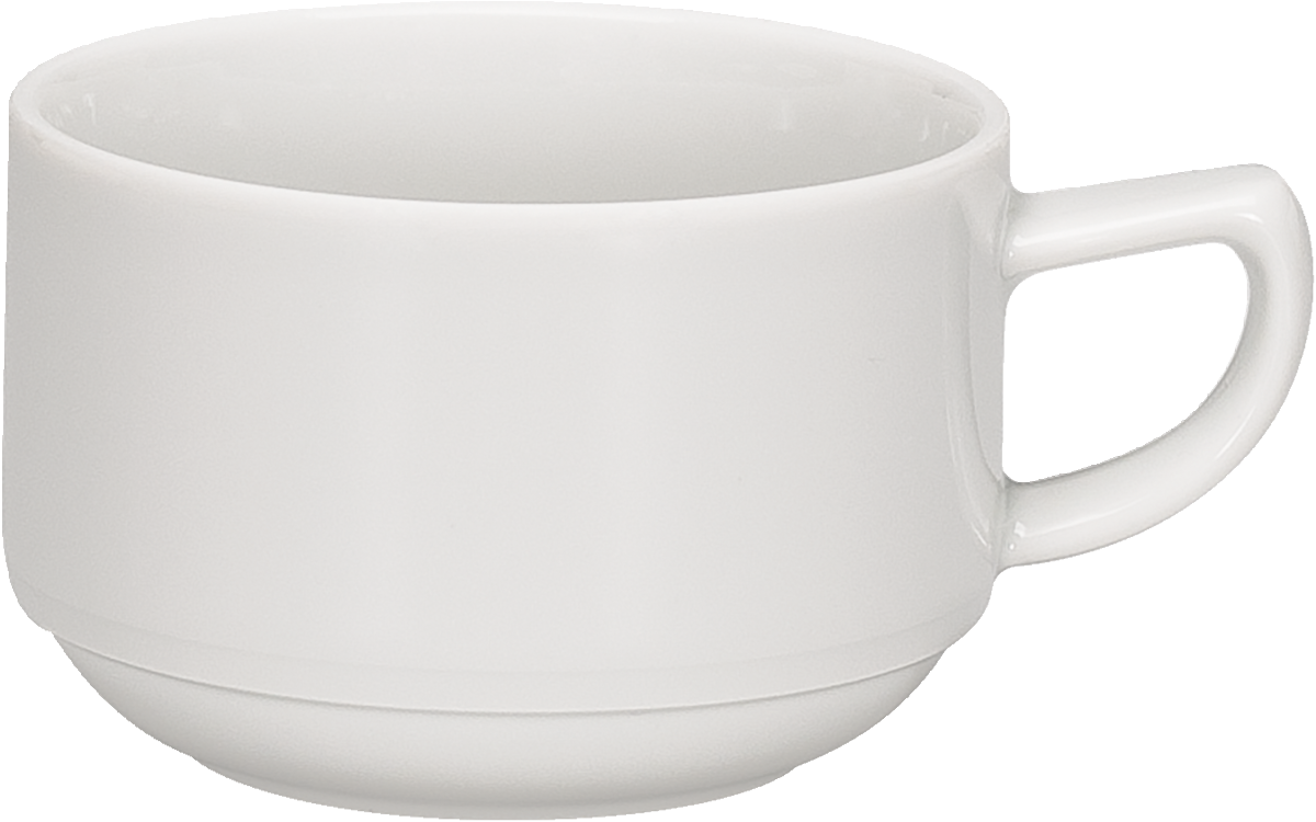 Weiße Tasse mit Henkel.