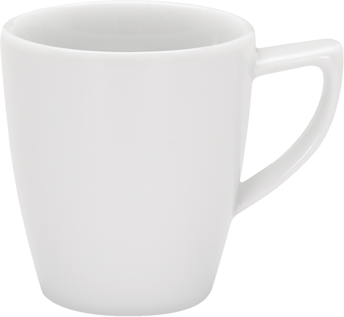 Weiße Tasse mit Henkel.