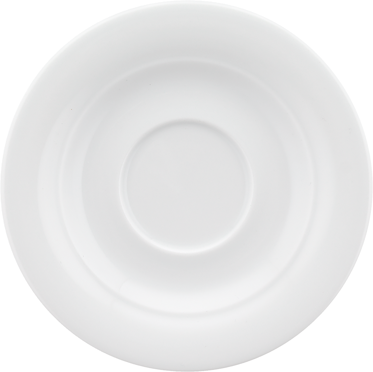 Weißer Porzellanteller, schlichtes Design.