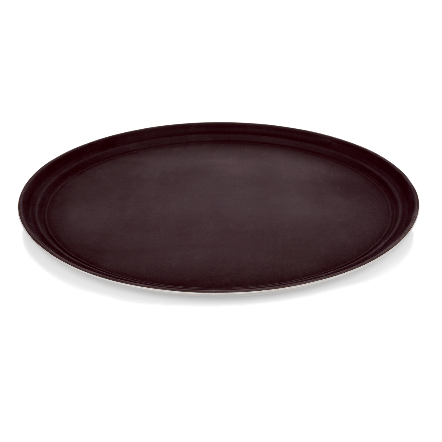 Schwarzes Serviertablett auf weißem Hintergrund.