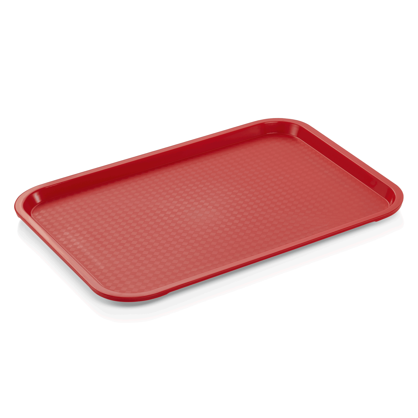 Rotes Tablett auf weißem Hintergrund.