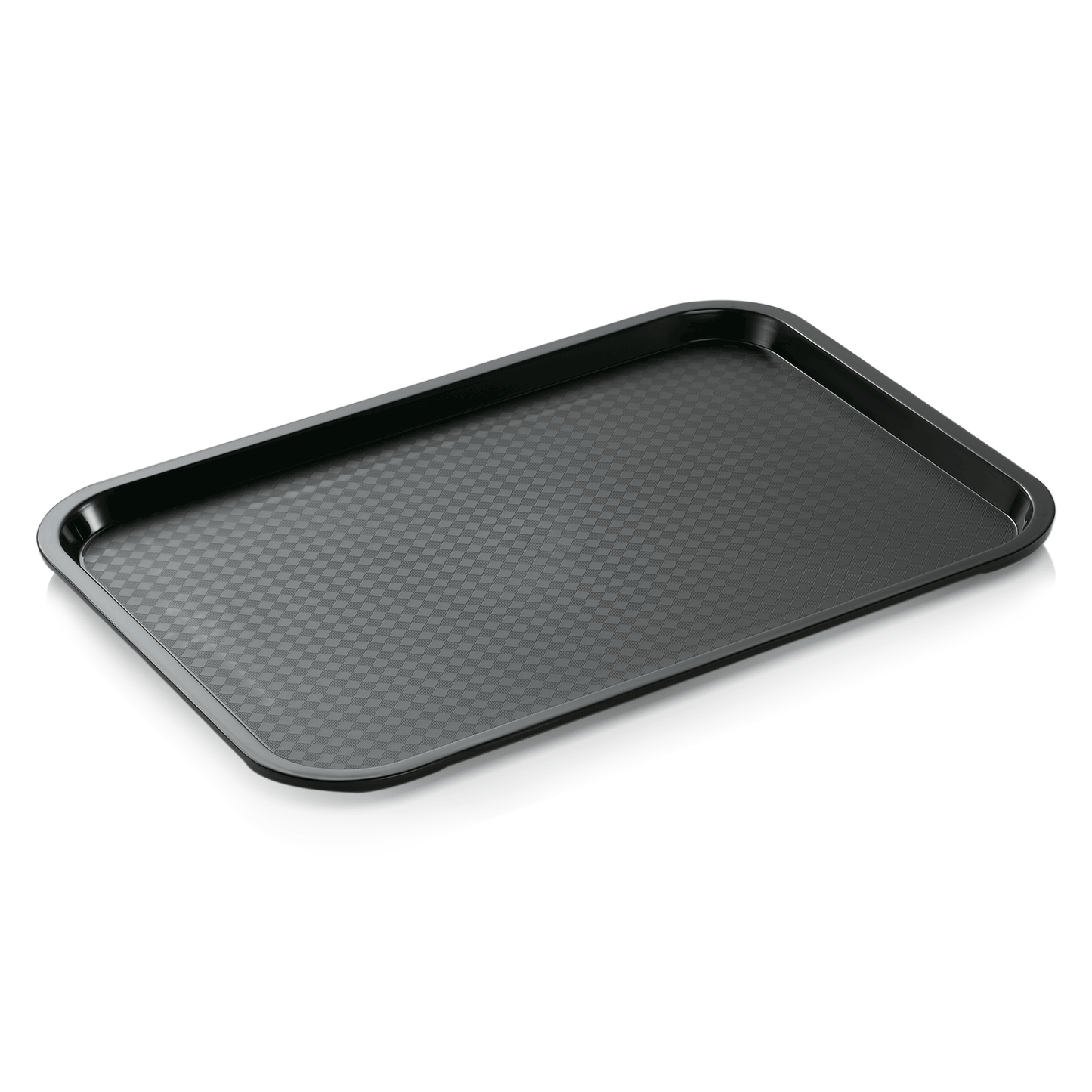 Schwarzes Tablett mit Riffelstruktur.
