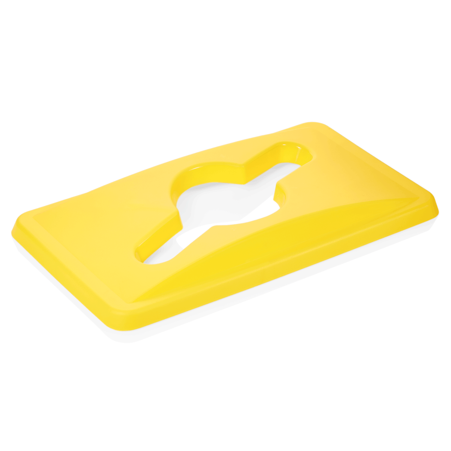 Gelber Deckel mit Flaschenform-Ausschnitt.
