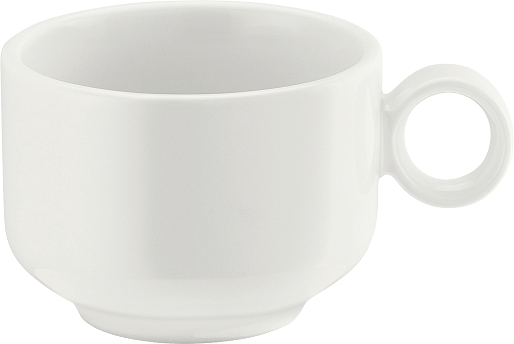 Weiße Tasse mit Henkel.