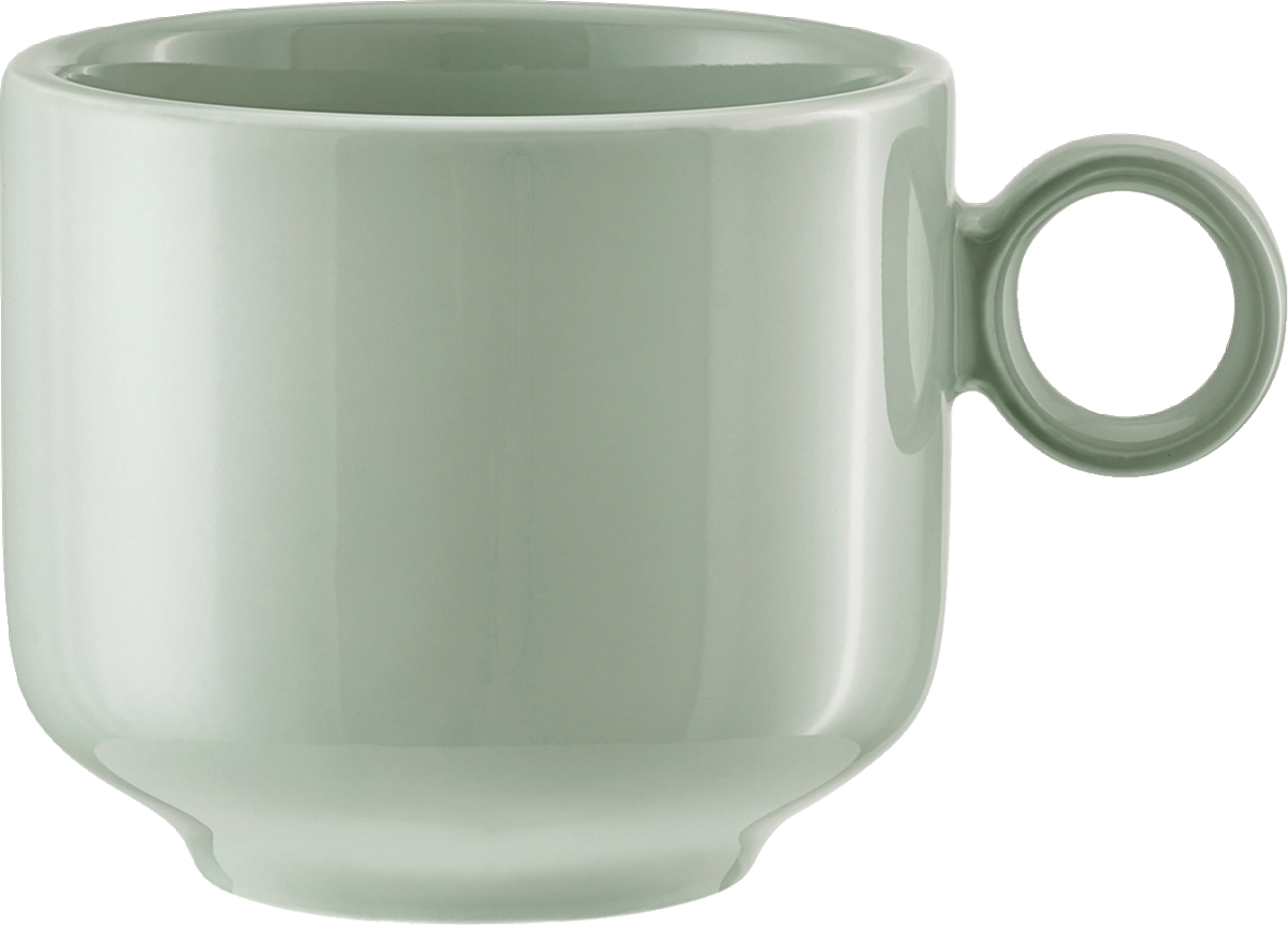 Grüne Tasse mit Henkel.