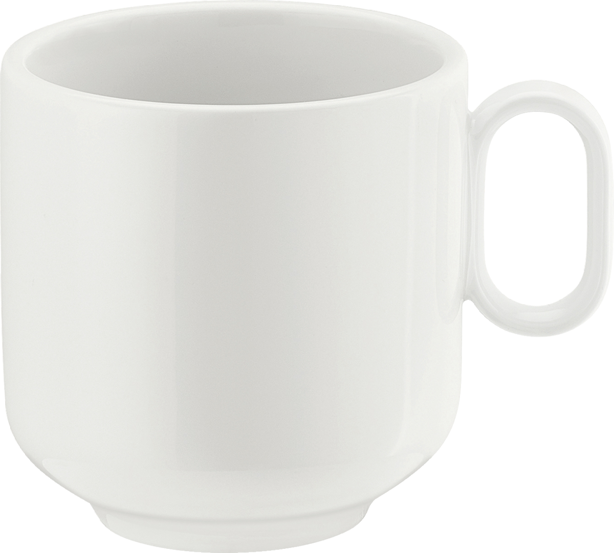 Weiße Tasse mit Henkel.