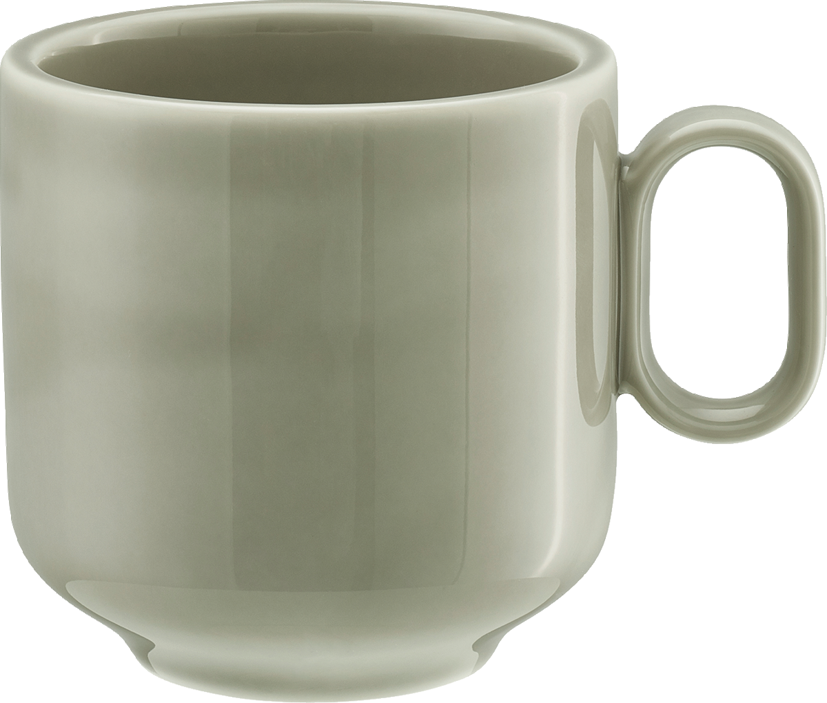 Graue Tasse mit Henkel.