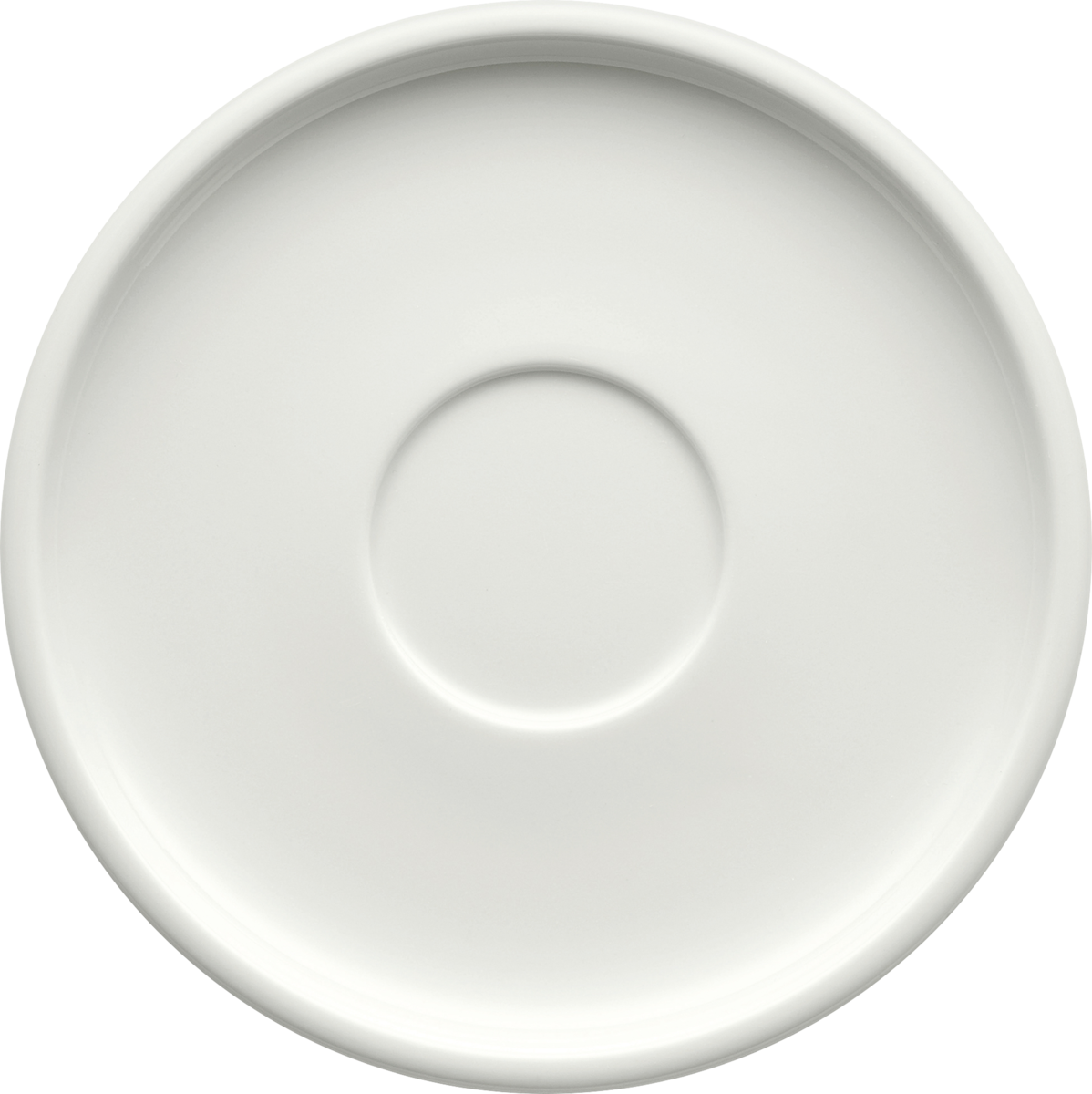Weißer Porzellanteller, schlichtes Design.