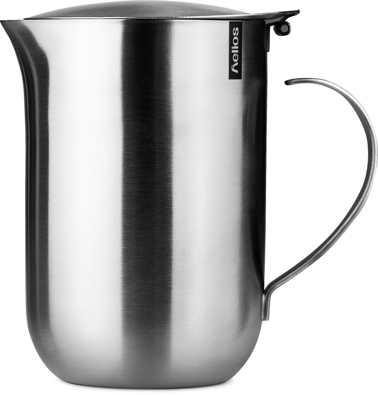 Edelstahl-Kaffeekanne mit Deckel und Henkel.