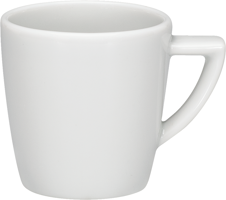 Weiße Tasse mit Henkel.