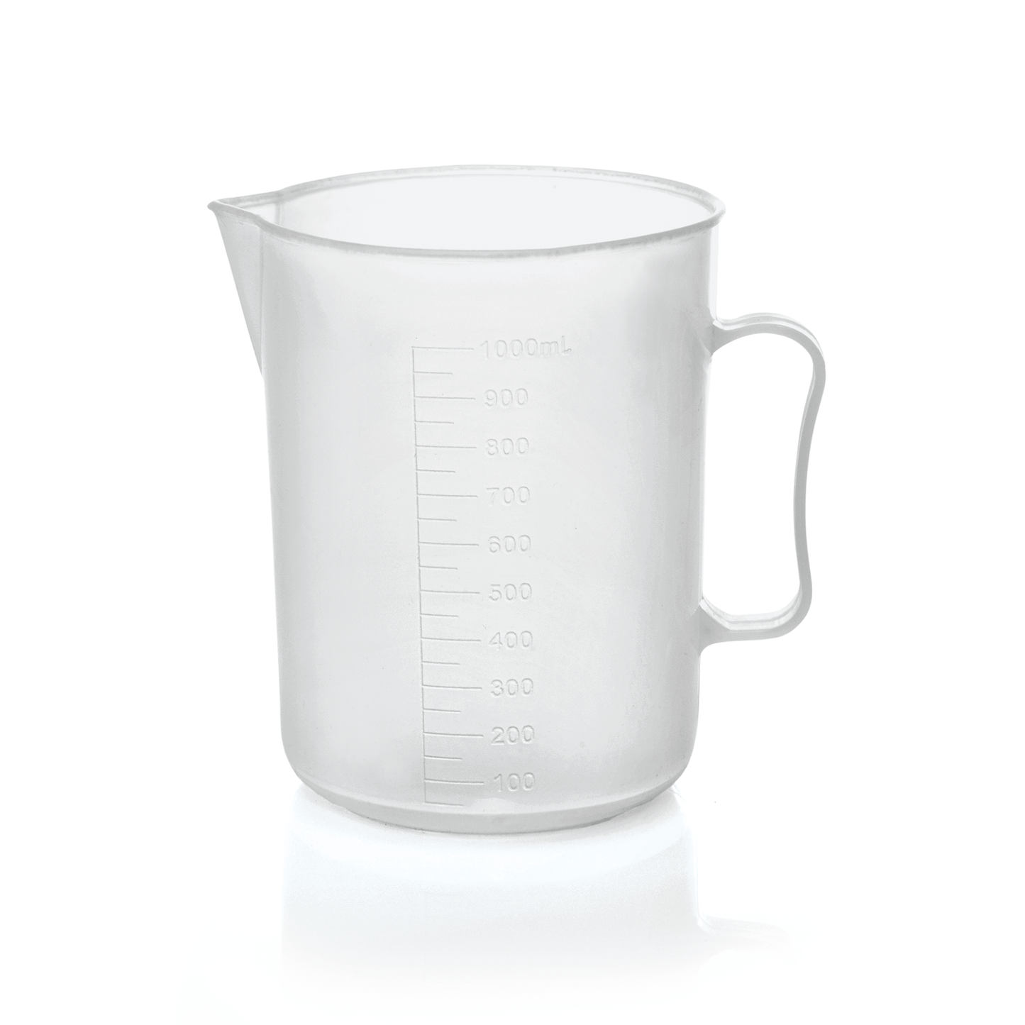 Messbecher aus Kunststoff, transparent.