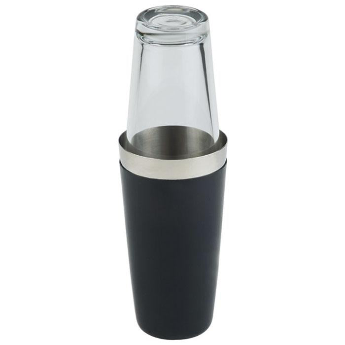 Shaker mit aufgesetztem Glas.
