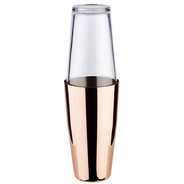 Cocktailshaker mit Glasaufsatz, Kupfer.
