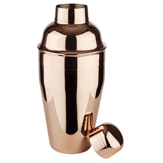 Kupferfarbener Cocktailshaker mit Deckel.