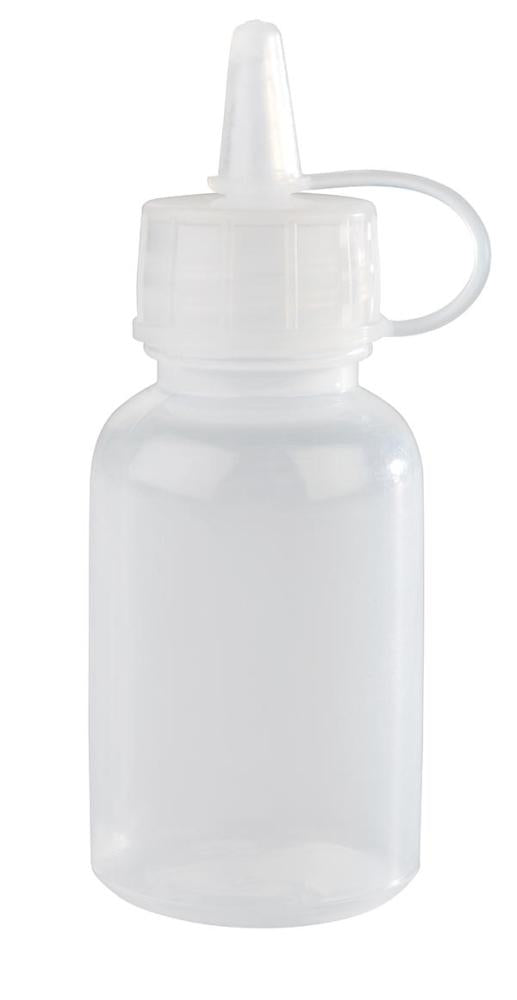 Transparente Quetschflasche mit Deckel.