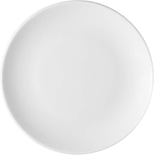 Weißer Teller auf weißem Hintergrund.