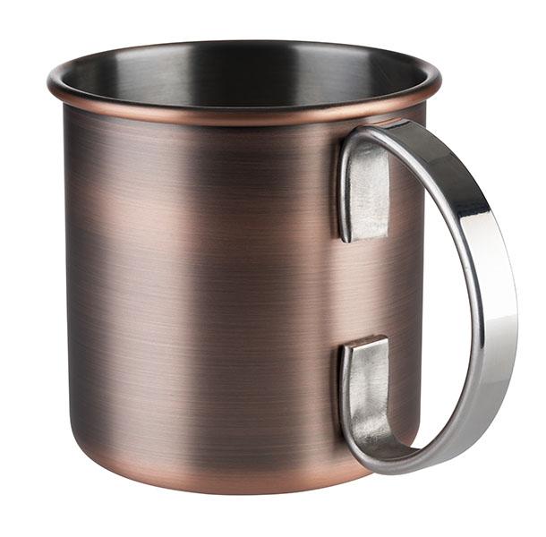 Metallbecher mit Henkel, kupferfarben.