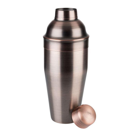 Cocktailshaker aus Edelstahl, geschlossen.