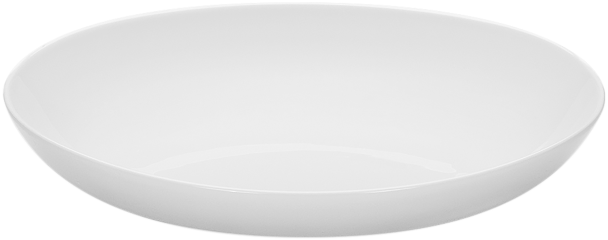 Weiße, runde Porzellanschale, leer.