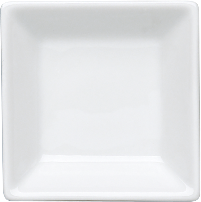 Weißer quadratischer Porzellanteller.